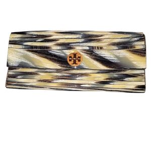 Tory Burch Black and Gold Patterned Clutch